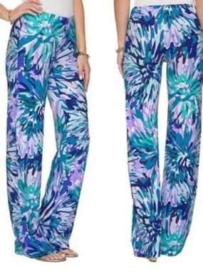 Lilly Pulitzer Blue, Teal & Purple Abstract Wide-Leg Pants